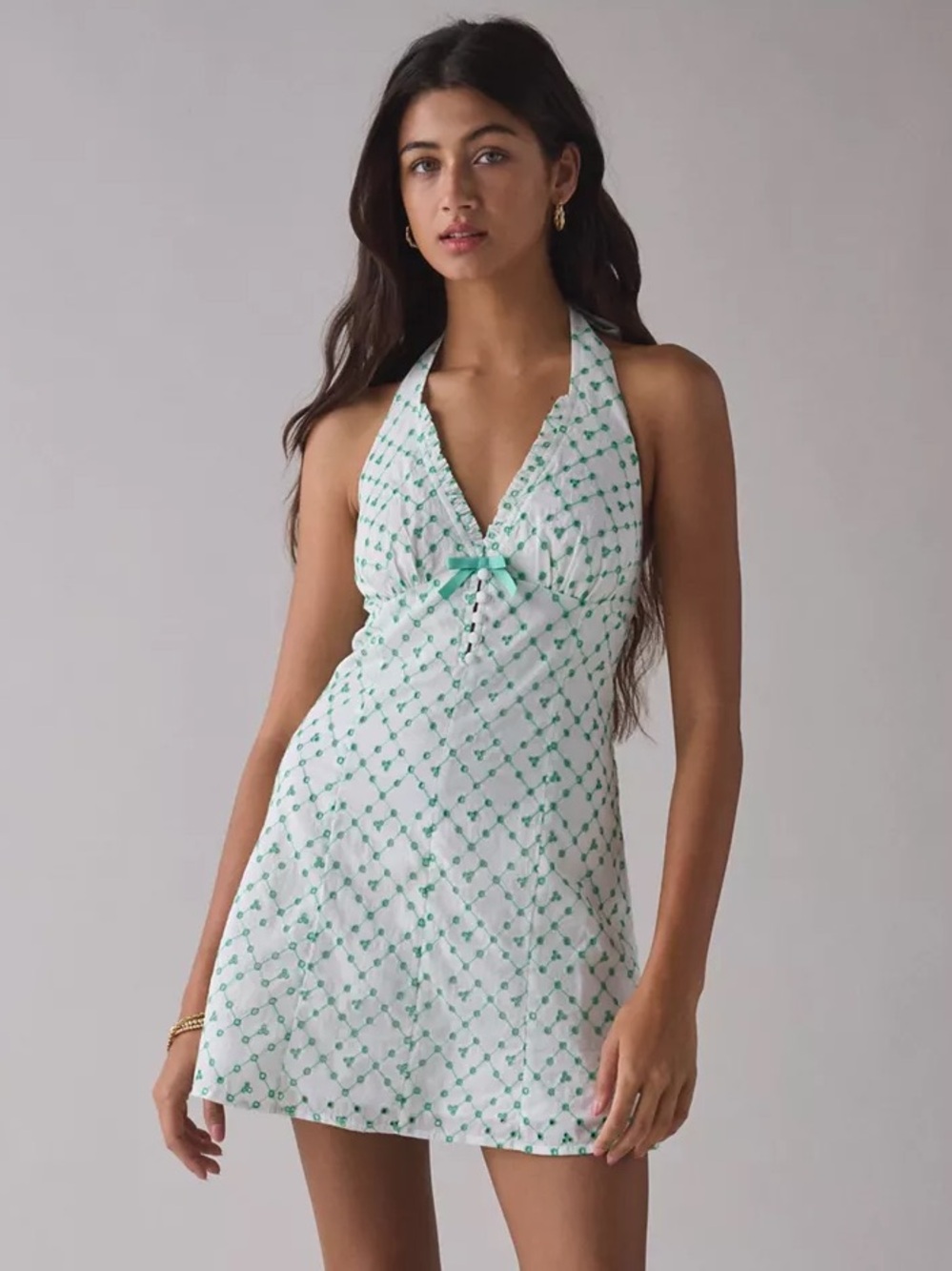 Urban Outfitters Kimchi Blue Charlie Eyelet Lace Halter Mini Dress XS NWT NEW